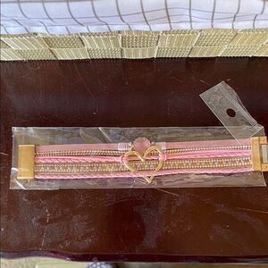 Pink and Gold Heart Bracelet
